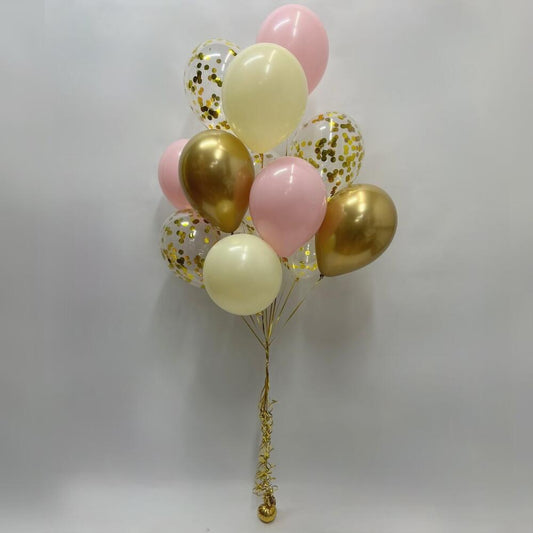 Pink, Cream & Gold Confetti Balloon Bouquet – 13 Balloons
