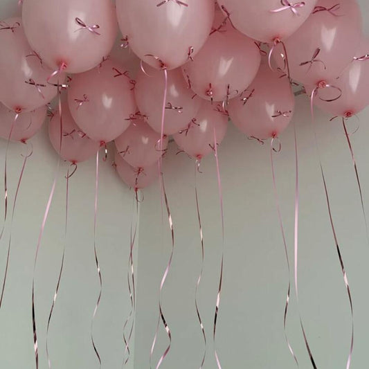 Pinterest Style Pink Ceiling Balloons with Ribbon Bows