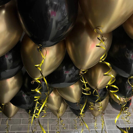 Black & Chrome Gold Ceiling Balloons