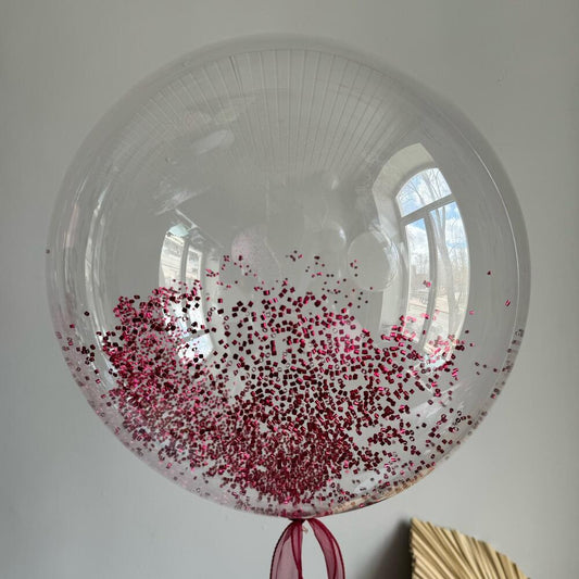 Giant Bubble Balloon with Burgundy Tube Confetti