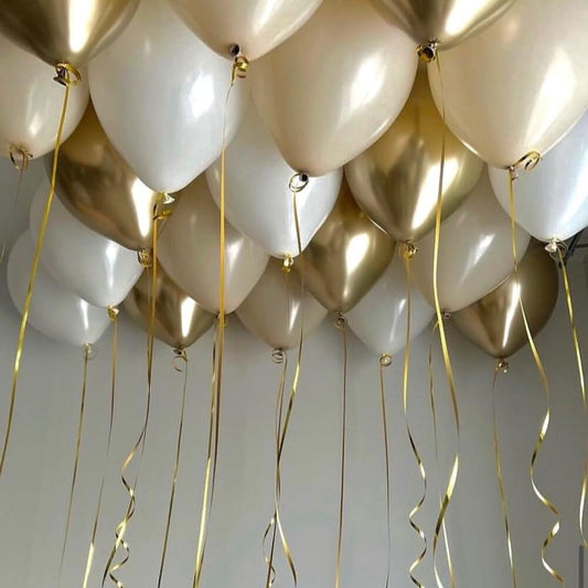 Ceiling Balloons Set – Chrome Gold & White Mix