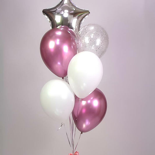 Elegant Silver Star and Mauve Chrome Balloon Bouquet