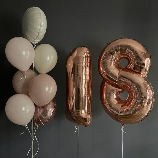 18 Balloon Set with Rose Gold Numbers and Pastel Mix