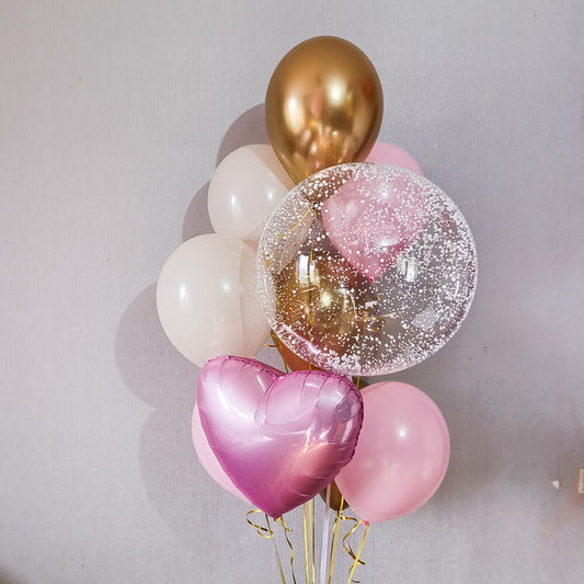 "Air Happiness" Balloon Set with Chrome, Bubble & Heart Foil Balloons