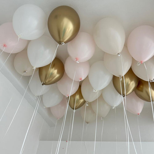 Ceiling Balloon Set – Ivory, Pale Pink & Chrome Gold