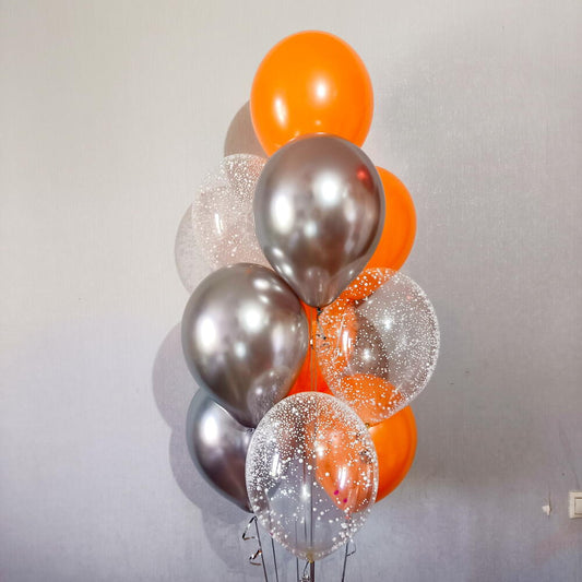Orange, Chrome & Confetti Balloon Bunch (10 pcs, 12"/30 cm)
