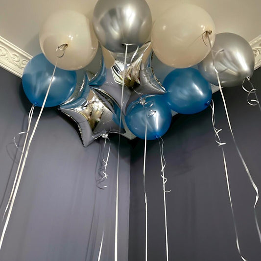 Blue, White & Silver Ceiling Balloons (9pcs)