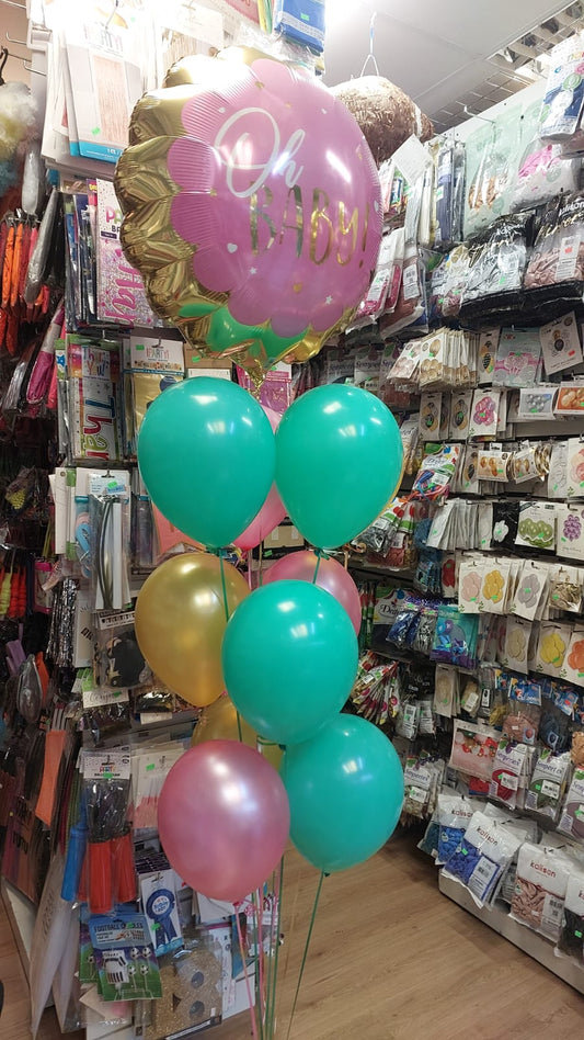 Oh Baby Balloon Bouquet – Green, Pink & Gold – Balloons Shop London
