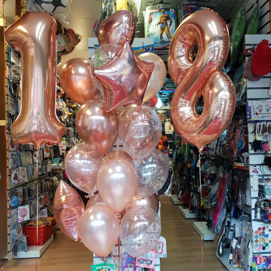 18 Number Foil, Latex Helium Balloons with Confetti