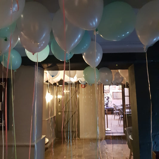 White & Aqua Latex Ceiling Helium Balloons