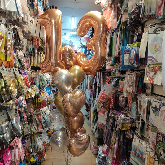 Number 13 Foil Balloon with Heart Foil & Latex Balloons Bouquet