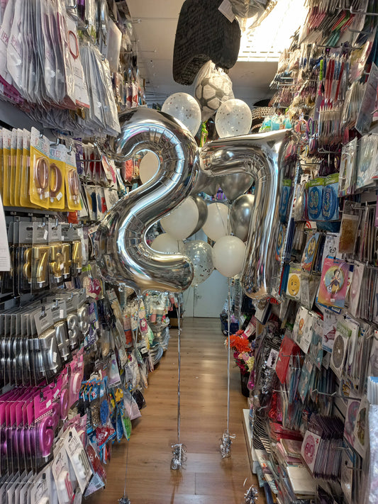 Silver Foil Number & Metallic Latex Confetti Balloons