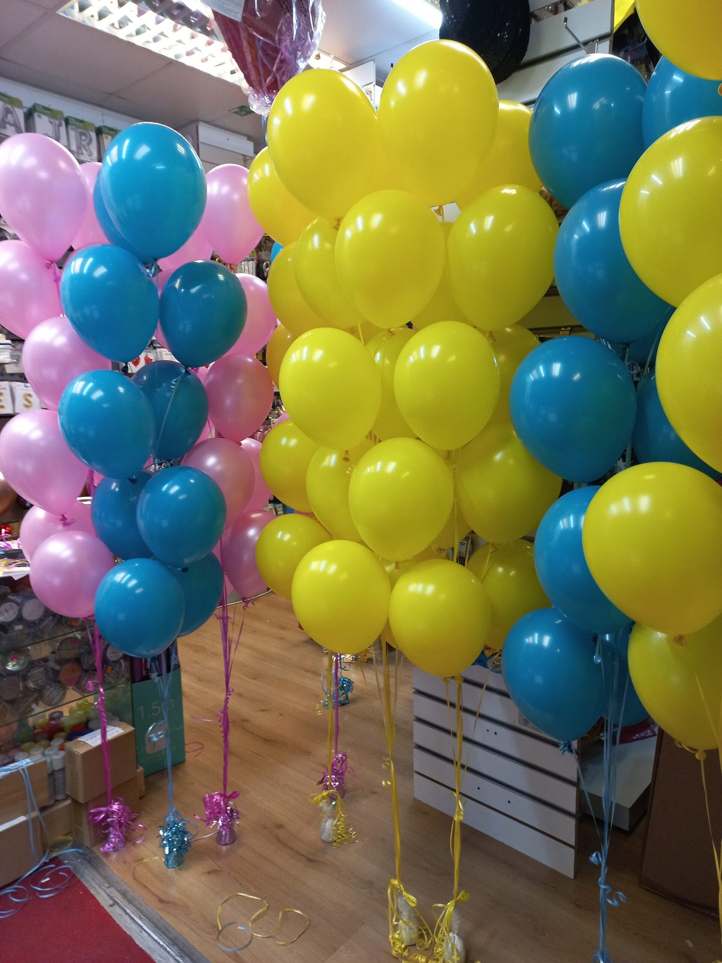 Pink, Blue & Yellow Latex Helium Balloons