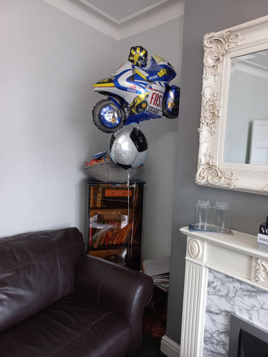 Blue Sports Motor Bike with Soccor Foil Balloon