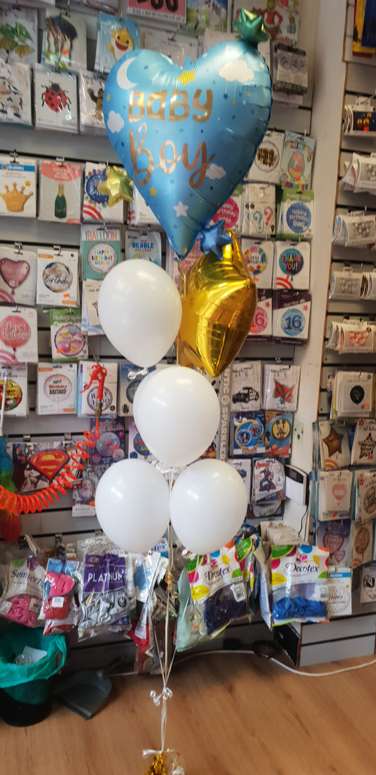 Baby Boy Foil Balloon with Star Foil & Latex Balloons Bouquet