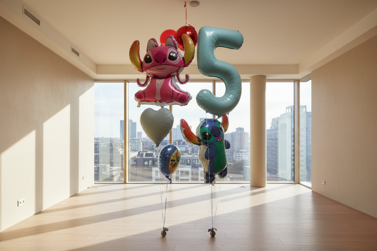 Number 5 Baby Blue Foil with Stitch Foil balloons Bouquet