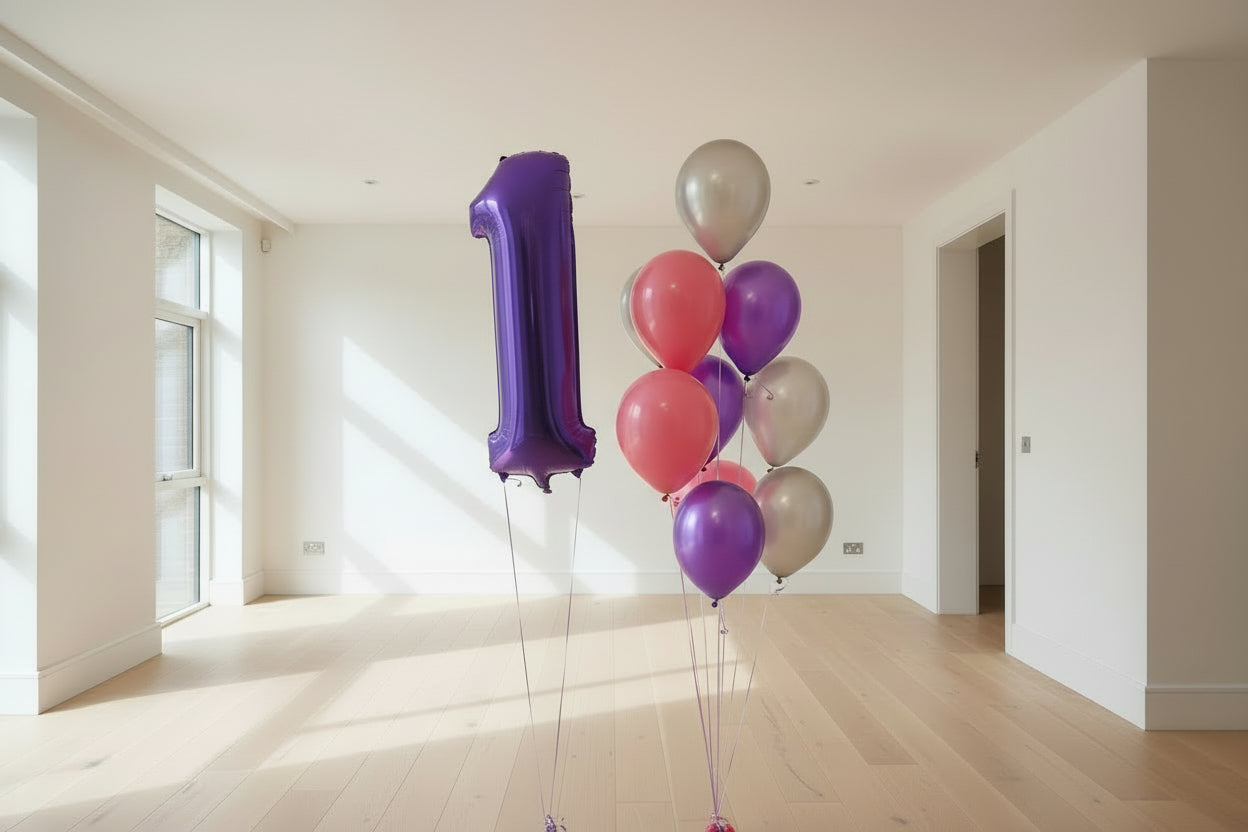 Purple Number '1' Foil Balloon with Latex Balloons Bouquet