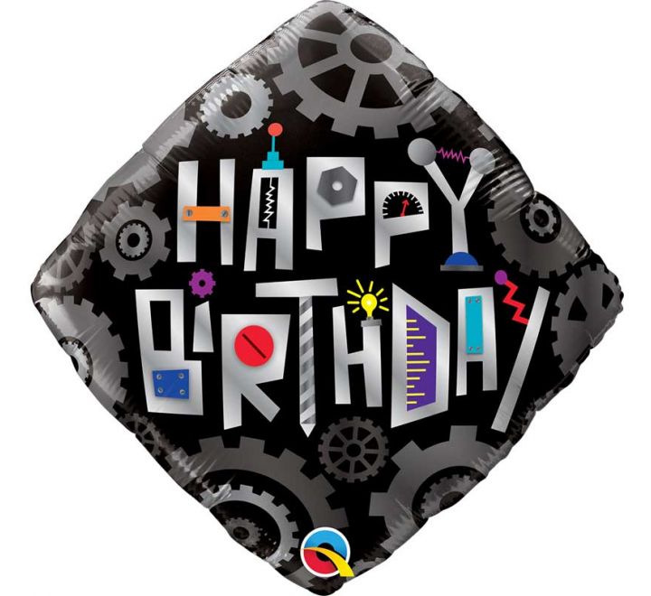 Birthday Robot Cogwheels Foil Balloon