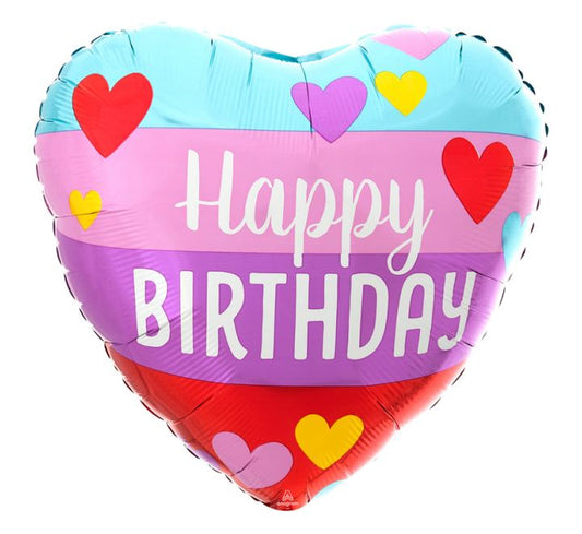 Happy Birthday Rainbow Hearts Foil Balloon