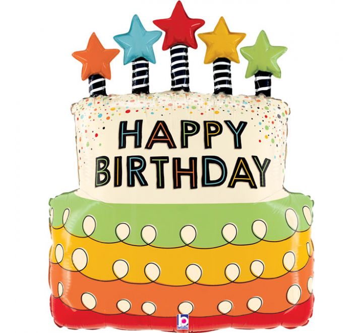 Candles Stars Birthday Cake Foil Balloon