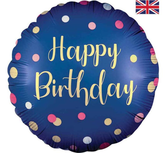 Polka Navy Pink Birthday Foil Balloon