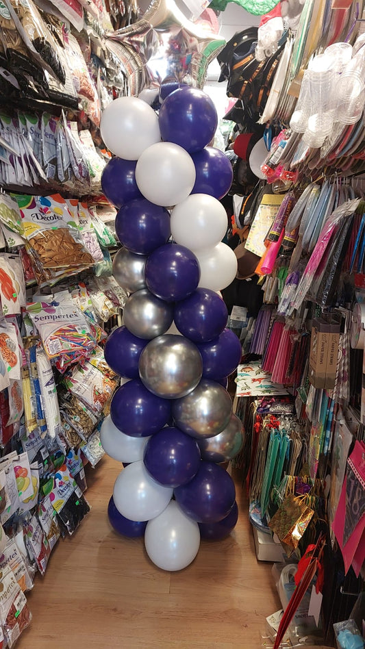 Purple, White & Silver Chrome Balloon Column – Balloons Shop London