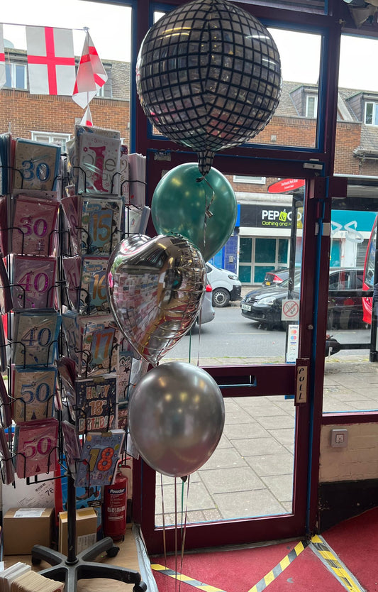 Disco Orbz & Heart Foil with Chrome Latex Balloons Bouquet