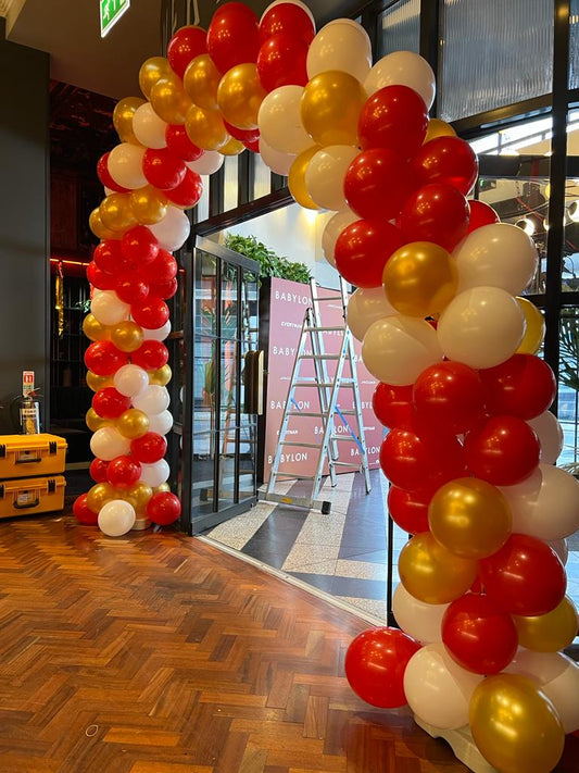 Gold, White and Red Latex Balloons Arch