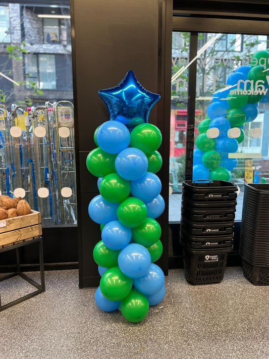 Blue Star Foil Balloon with Latex Balloons Pillar (Air Filled)