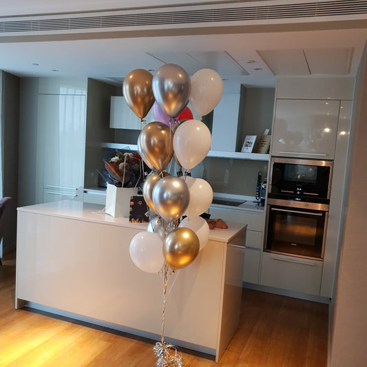 Chrome Gold, White and Silver Latex Balloons Bouquet