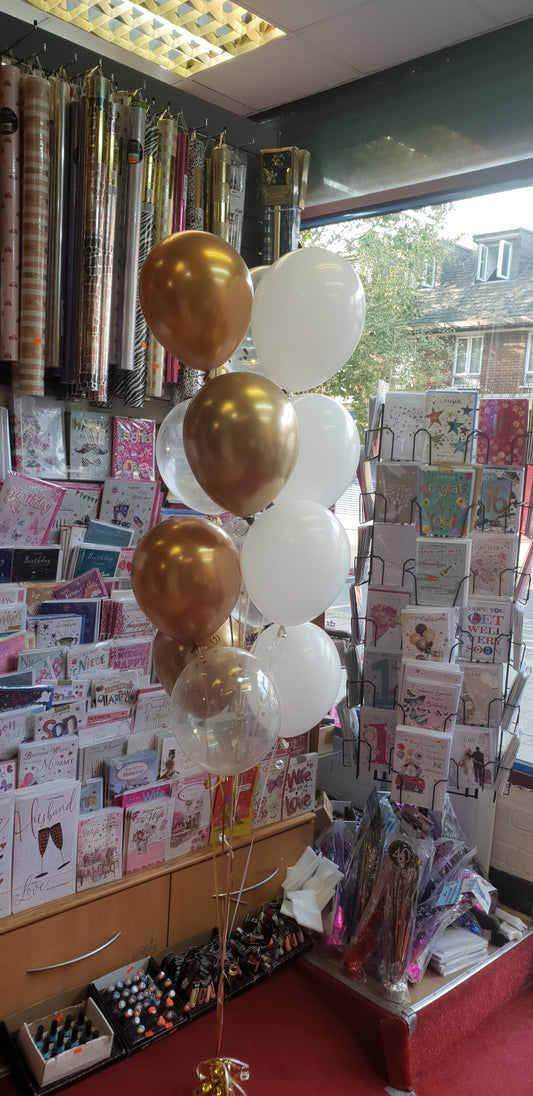 Chrome Gold, White and Clear with Confetti Latex Balloons Bouquet