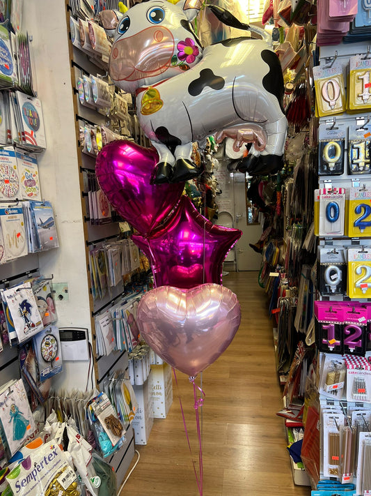 Cow, Heart and Star Foil Balloons Bouquet