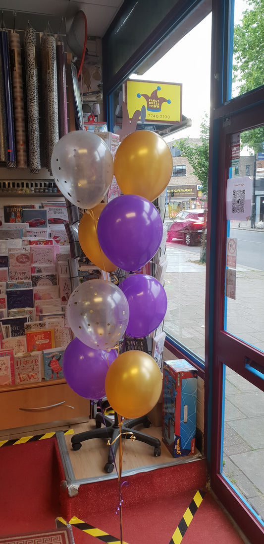 Gold, Purple and Clear with Confetti Latex Balloons Bouquet