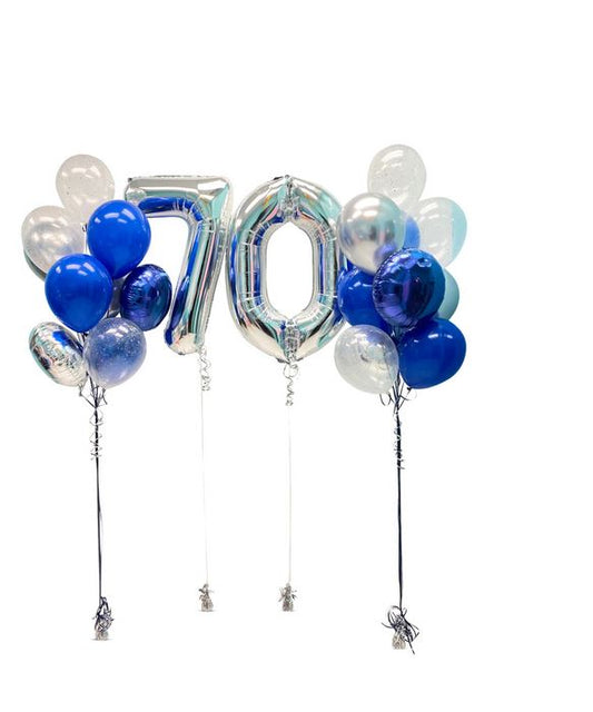 70 Number Foil Silver with Latex Balloons Bouquet