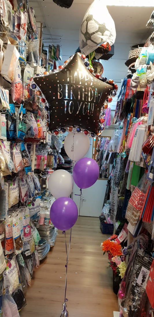 Star Birthday, Purple & White Latex Helium Balloons