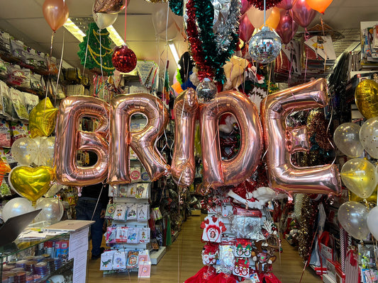 Rose Gold Letter "BRIDE" Foil Balloons with mixture of Foil and Latex Side Bouquets