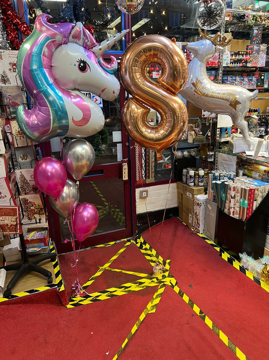 Rose Gold no.8  Foil balloon with Unicorn Foil and latex balloons bouquet