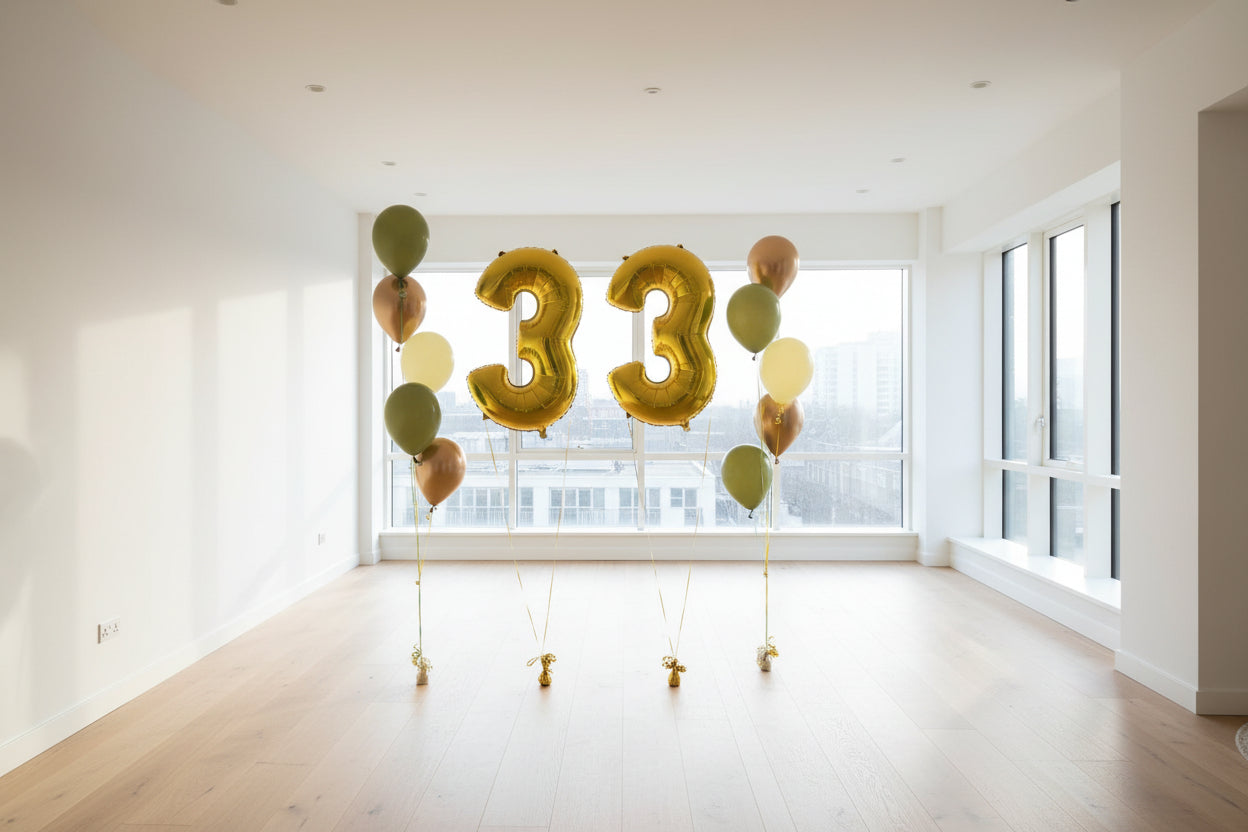 Gold No. 3 & 3 Foil Balloons with Latex Balloons Bouquet