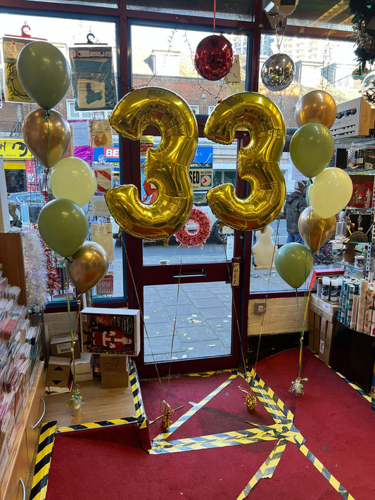 Gold No. 3 & 3 Foil Balloons with Latex Balloons Bouquet