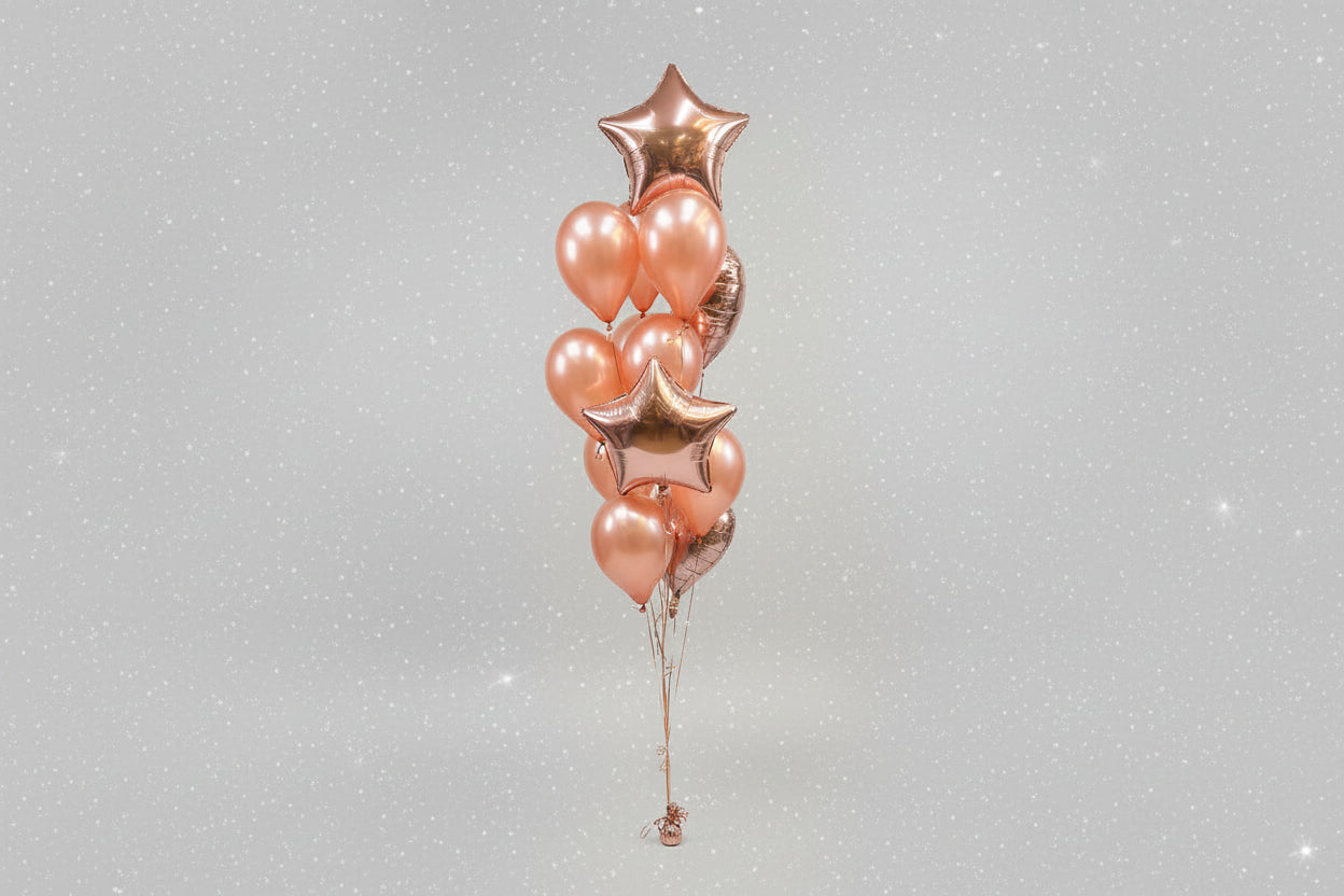 Rose Gold Foil Star , Heart and Latex Balloons Bouquet