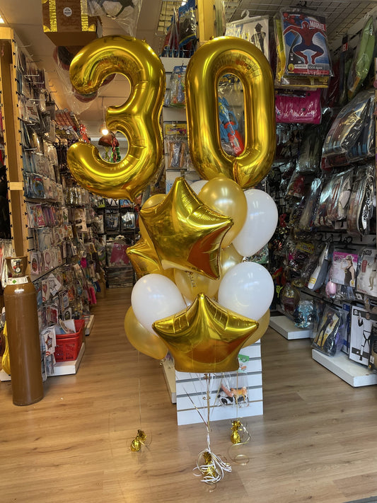 Number 30 Foil with Helium Balloons Bouquet