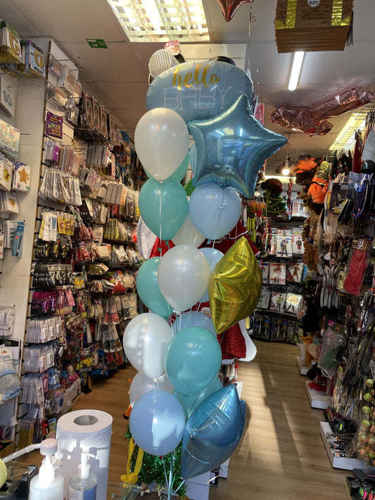 Hello Baby Boy Foil Stars with Latex Balloons Bouquet