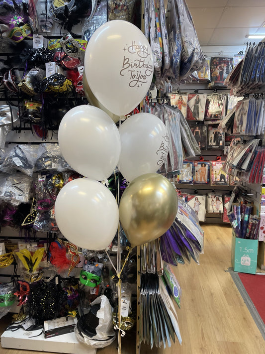 Chrome Gold & White Latex Birthday Balloons