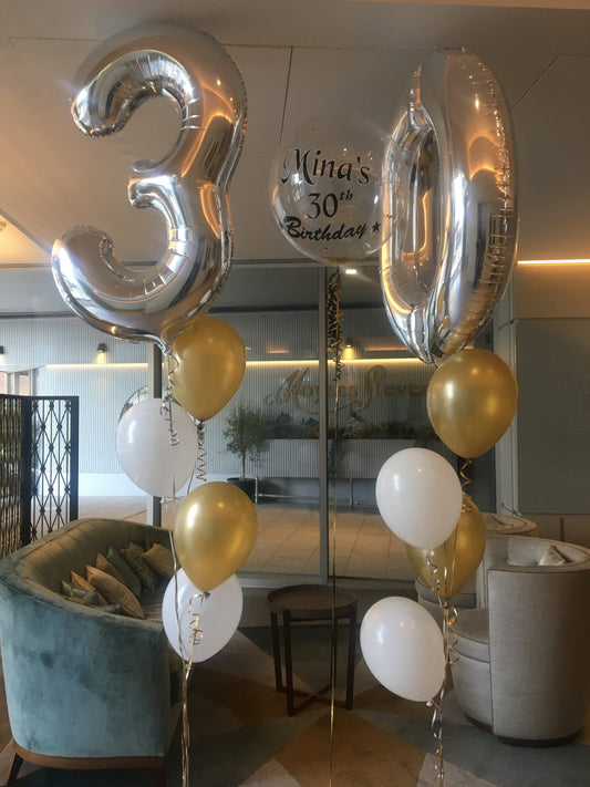 Silver Foil Number 30 with Latex Balloons Bouquet