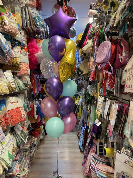 Foil Gold, Purple with Chrome Latex Balloons Bouquet