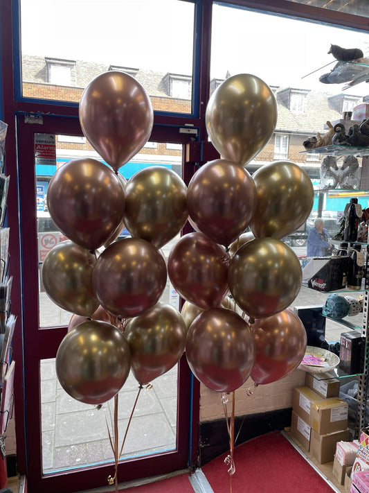 2* Metallic Chrome Gold Balloons Bouquet