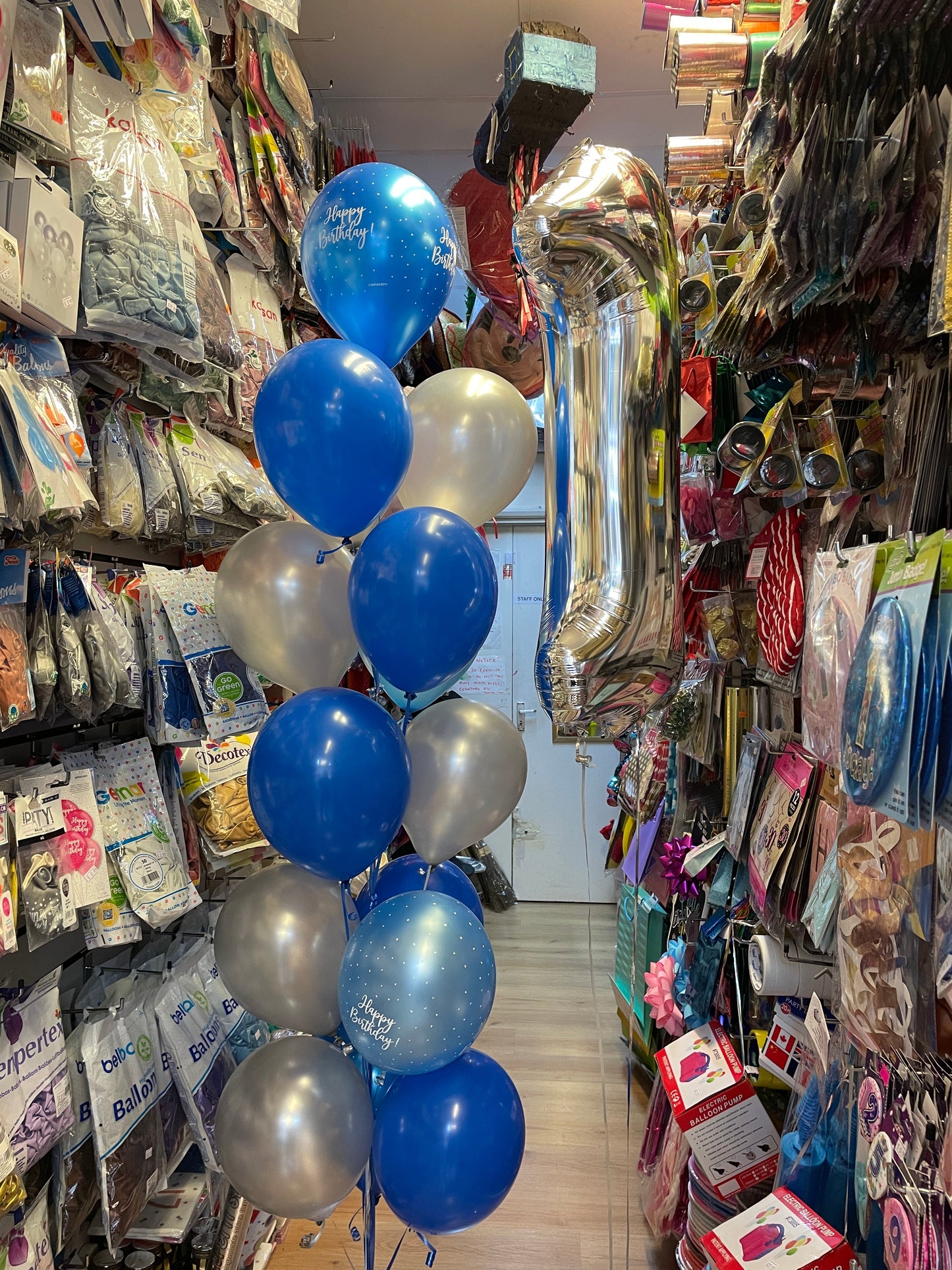 Foil Number Blue, Silver Latex Party Balloons Bouquet