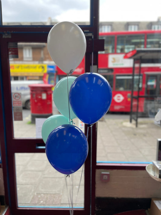 Aqua, White & Blue Latex Helium Birthday Balloons