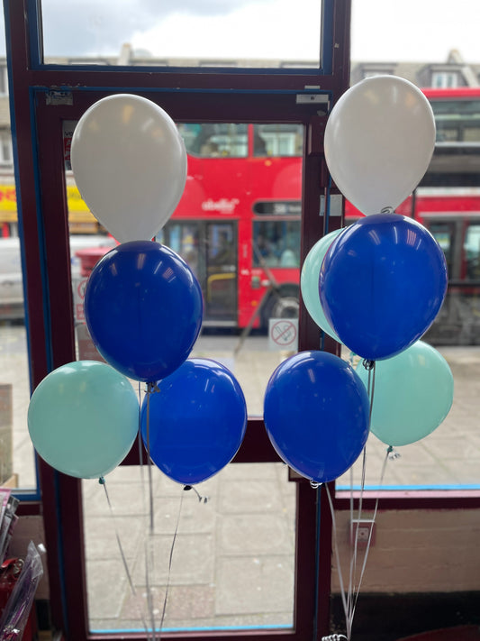 2* White, Aqua & Royal Blue Latex Helium Balloons