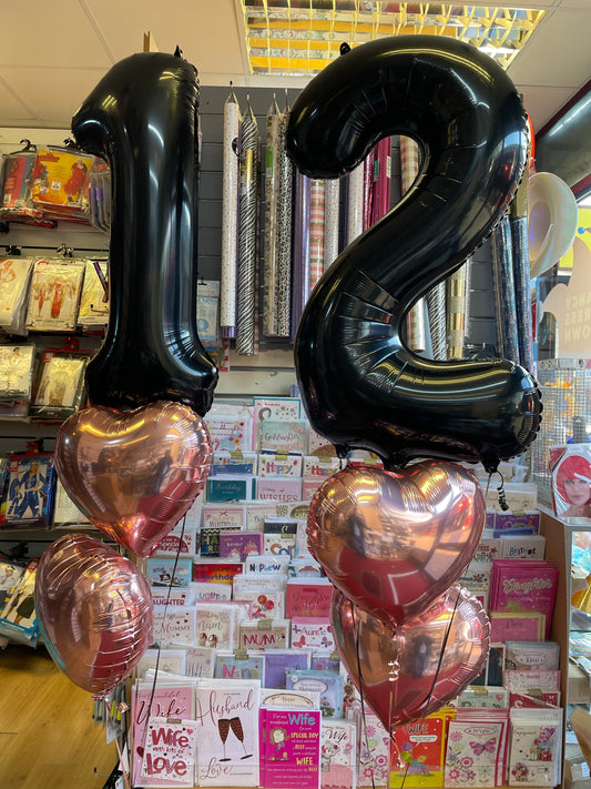 2* Foil Number & Heart Shaped Helium Balloons